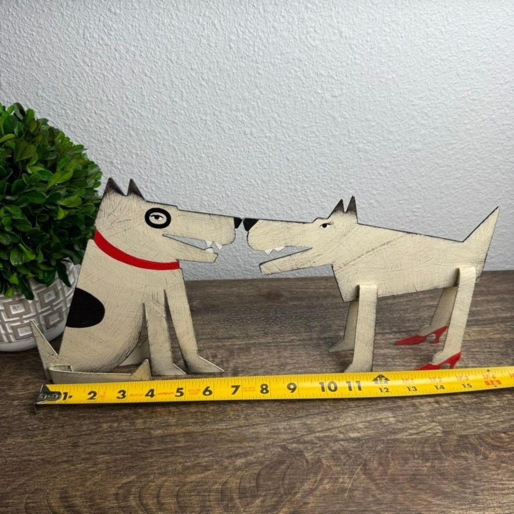 Acme Animal Dog Sculptures Sue Parke Don Gidley Folk Art Metal Pair Red Heels - Picture 13 of 16